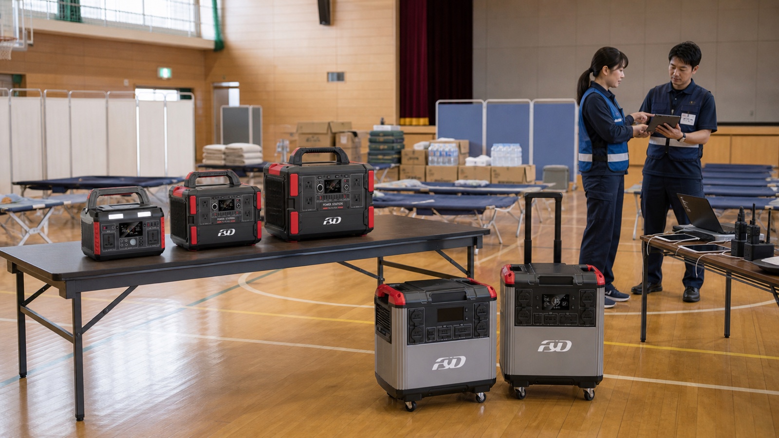 自治体・指定避難所・学校向けFYD可搬型電源と可搬型蓄電池